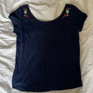 Sezane Navy Floral Embroidery t-shirt